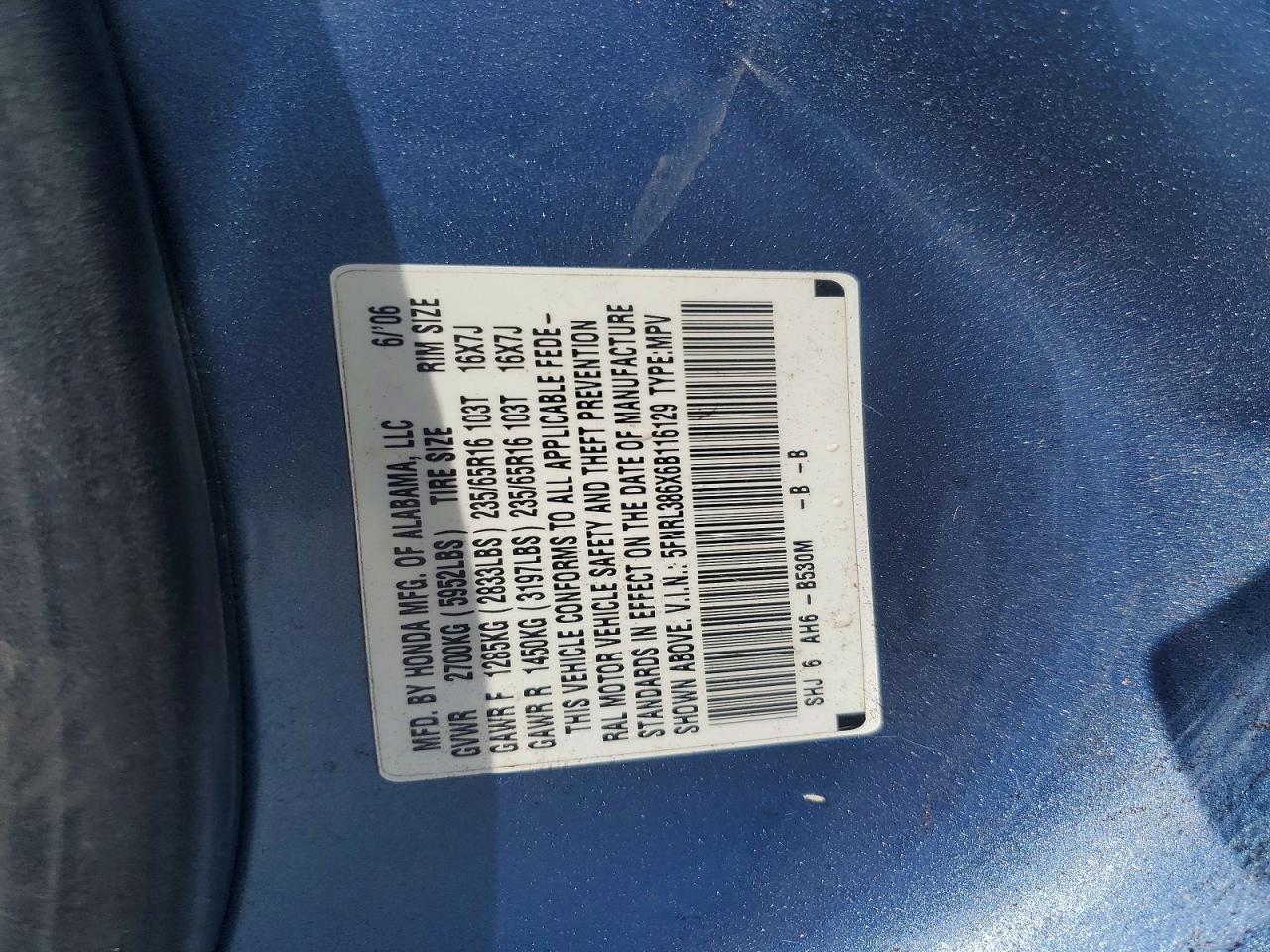 2006 Honda Odyssey Exl Синий vin: 5FNRL386X6B116129