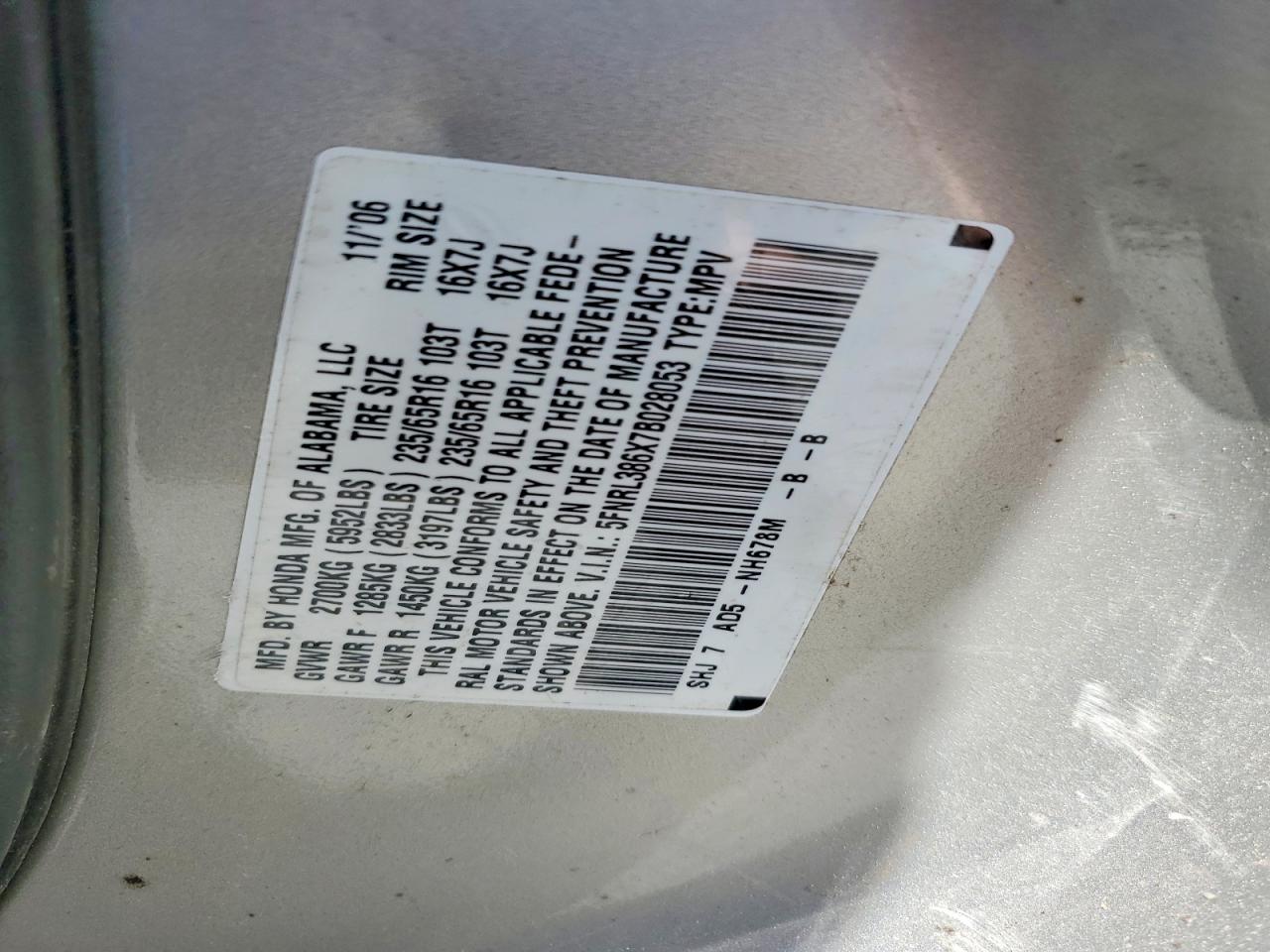 2007 Honda Odyssey Exl Silver vin: 5FNRL386X7B028053