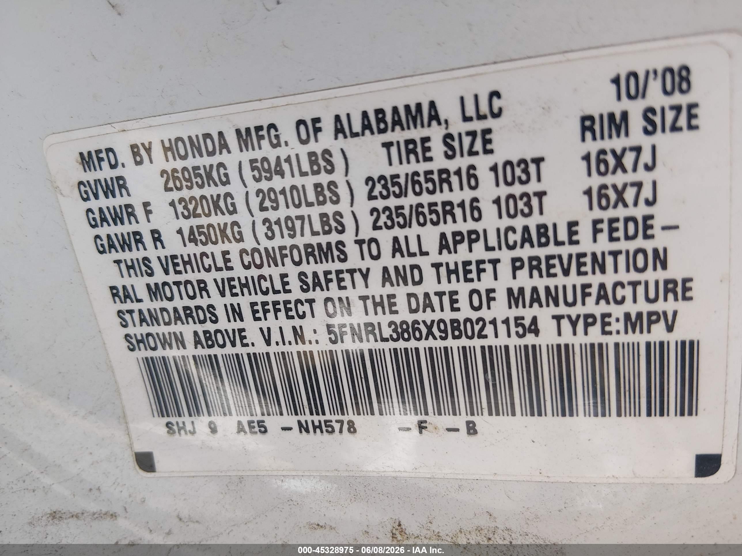 2009 Honda Odyssey Ex-l White vin: 5FNRL386X9B021154