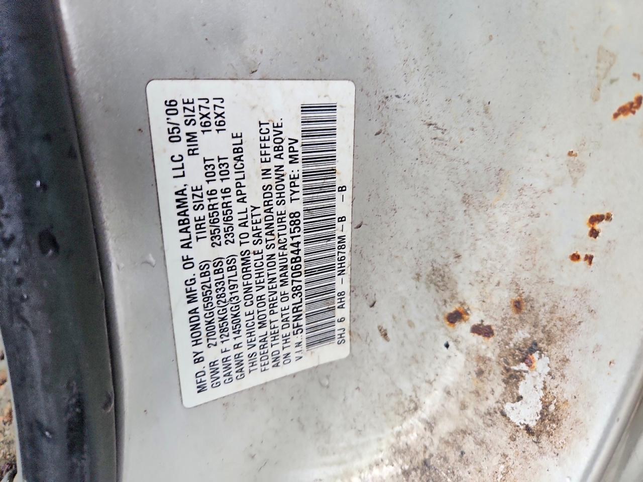 2006 Honda Odyssey Exl Silver vin: 5FNRL38706B441588