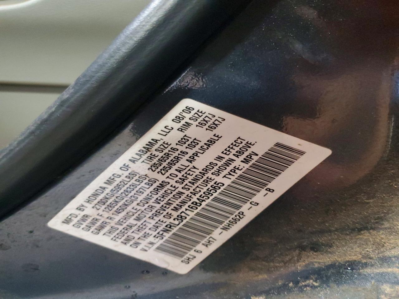2006 Honda Odyssey Exl Blue vin: 5FNRL38716B459565