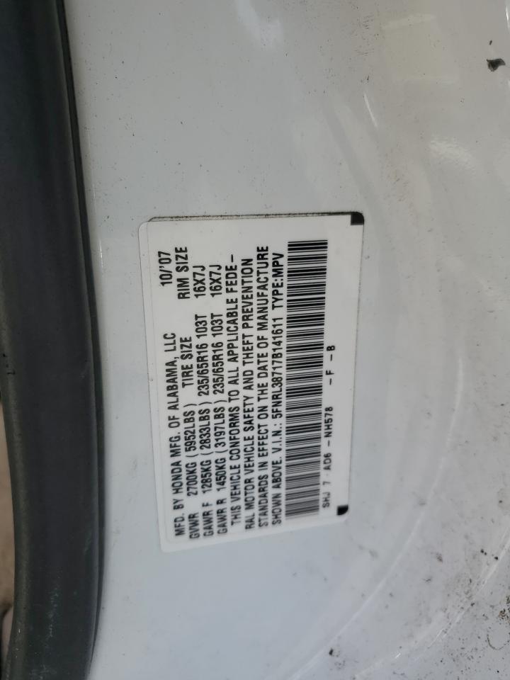 2007 Honda Odyssey Exl White vin: 5FNRL38717B141611
