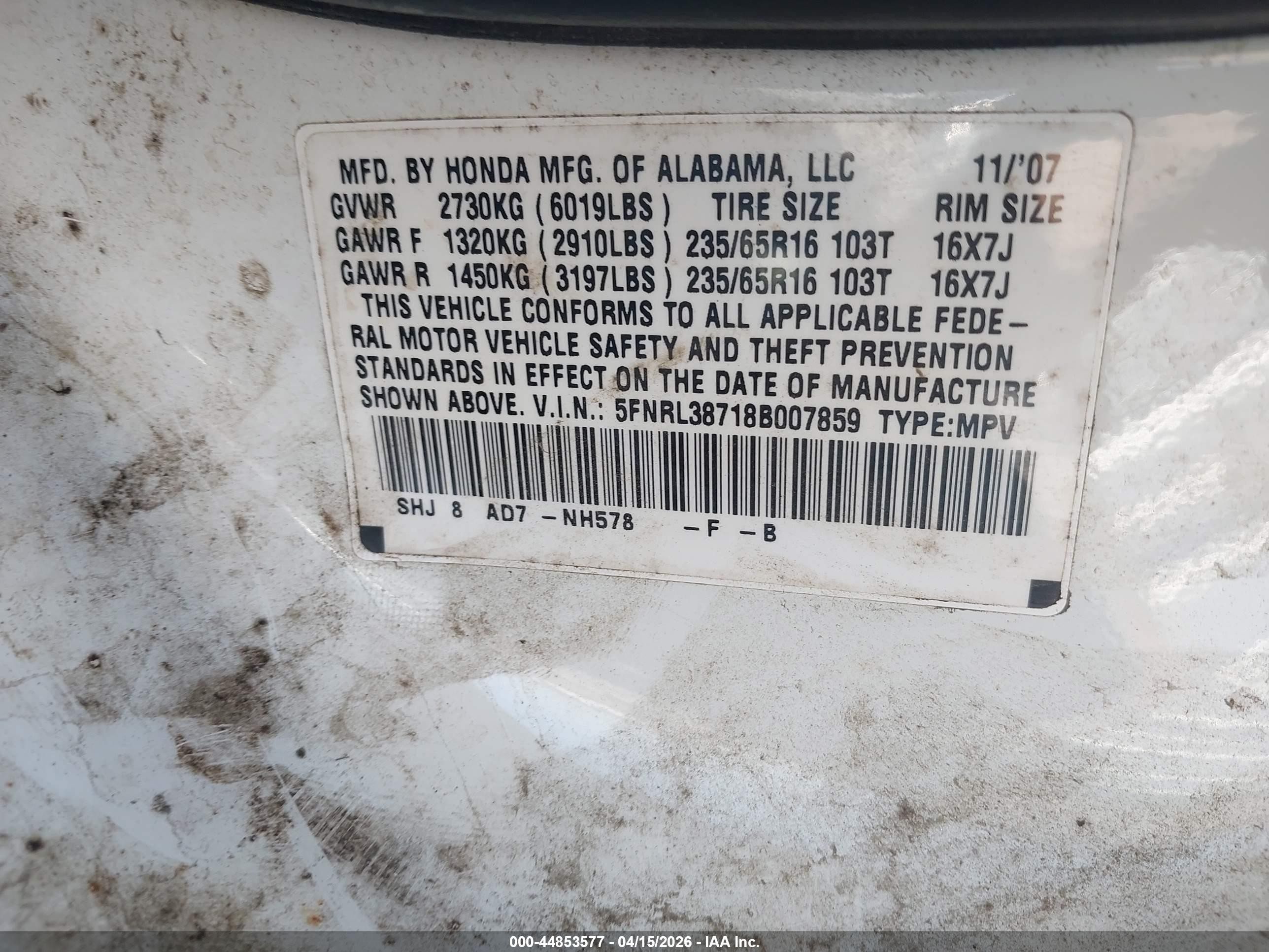 2008 Honda Odyssey Ex-l White vin: 5FNRL38718B007859