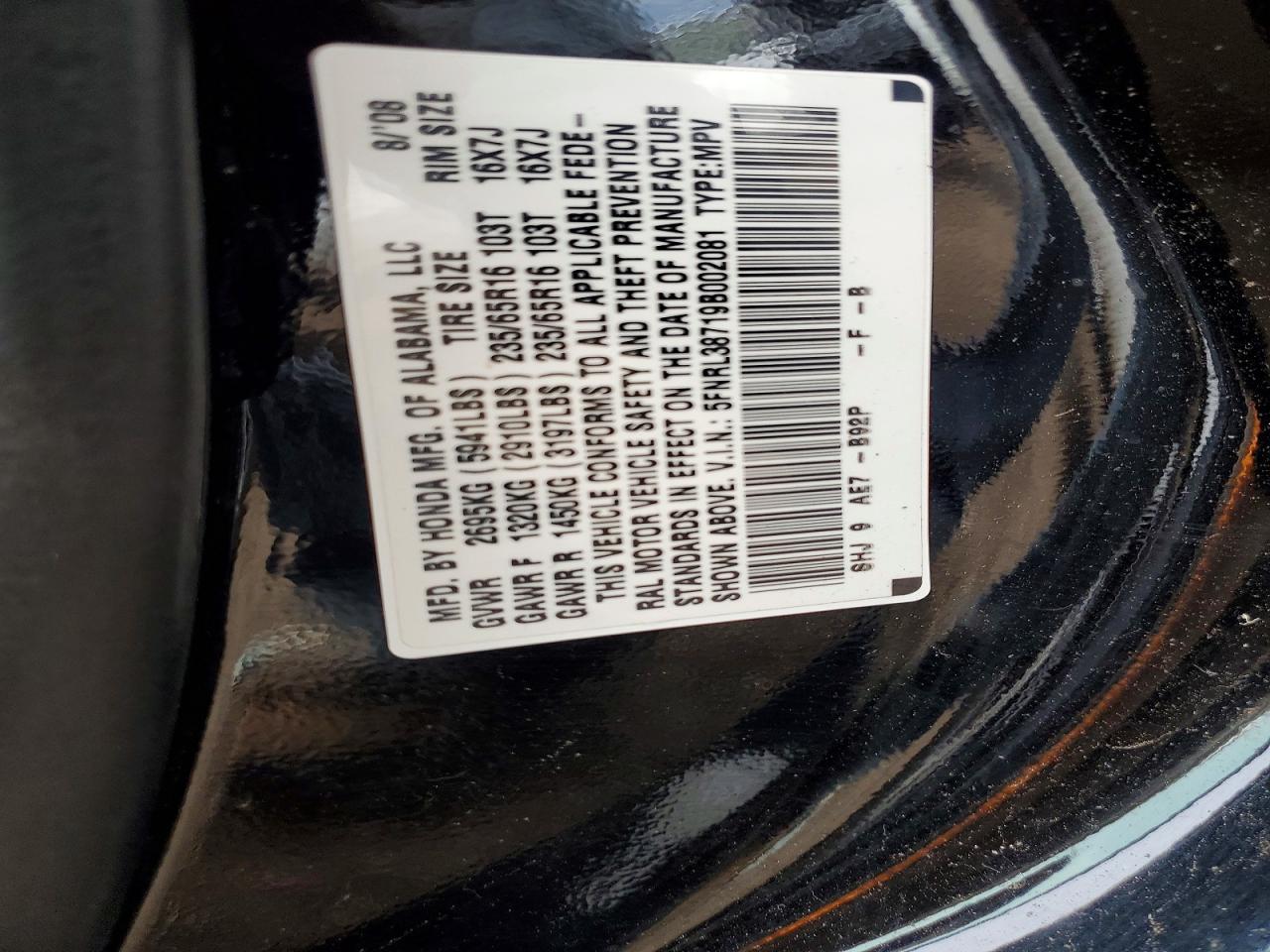 2009 Honda Odyssey Exl Black vin: 5FNRL38719B002081