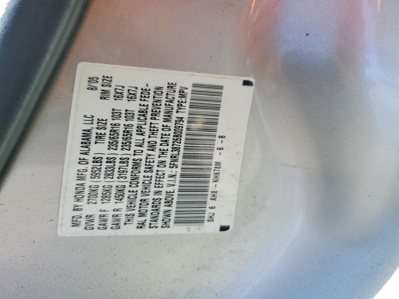 2006 Honda Odyssey Exl Бежевый vin: 5FNRL38726B009794