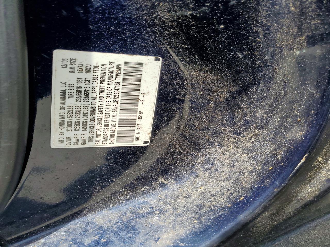 2006 Honda Odyssey Exl Blue vin: 5FNRL38726B047168
