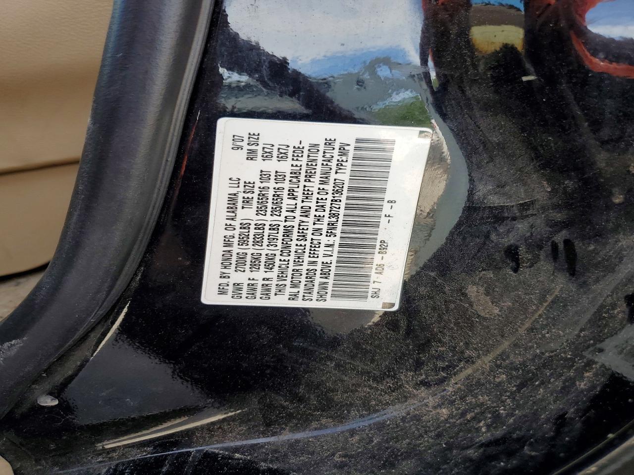 2007 Honda Odyssey Exl Black vin: 5FNRL38727B136207