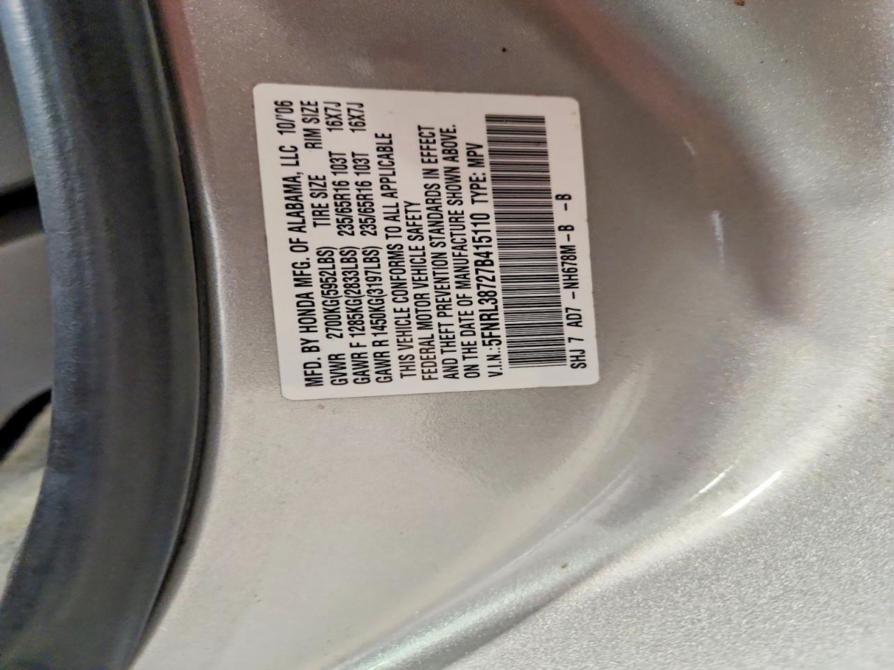 2007 Honda Odyssey Exl Серебряный vin: 5FNRL38727B415110