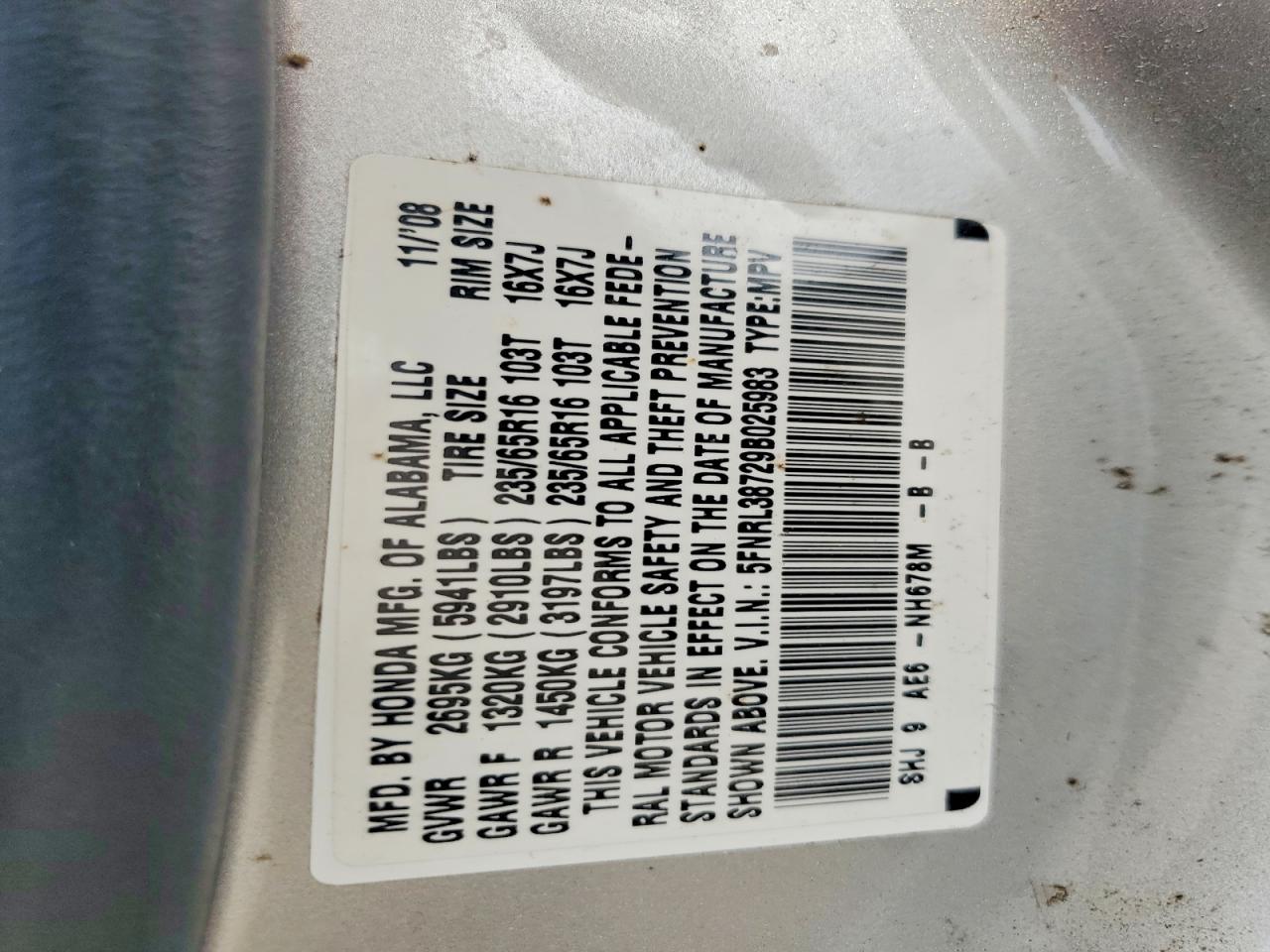 2009 Honda Odyssey Exl Silver vin: 5FNRL38729B025983