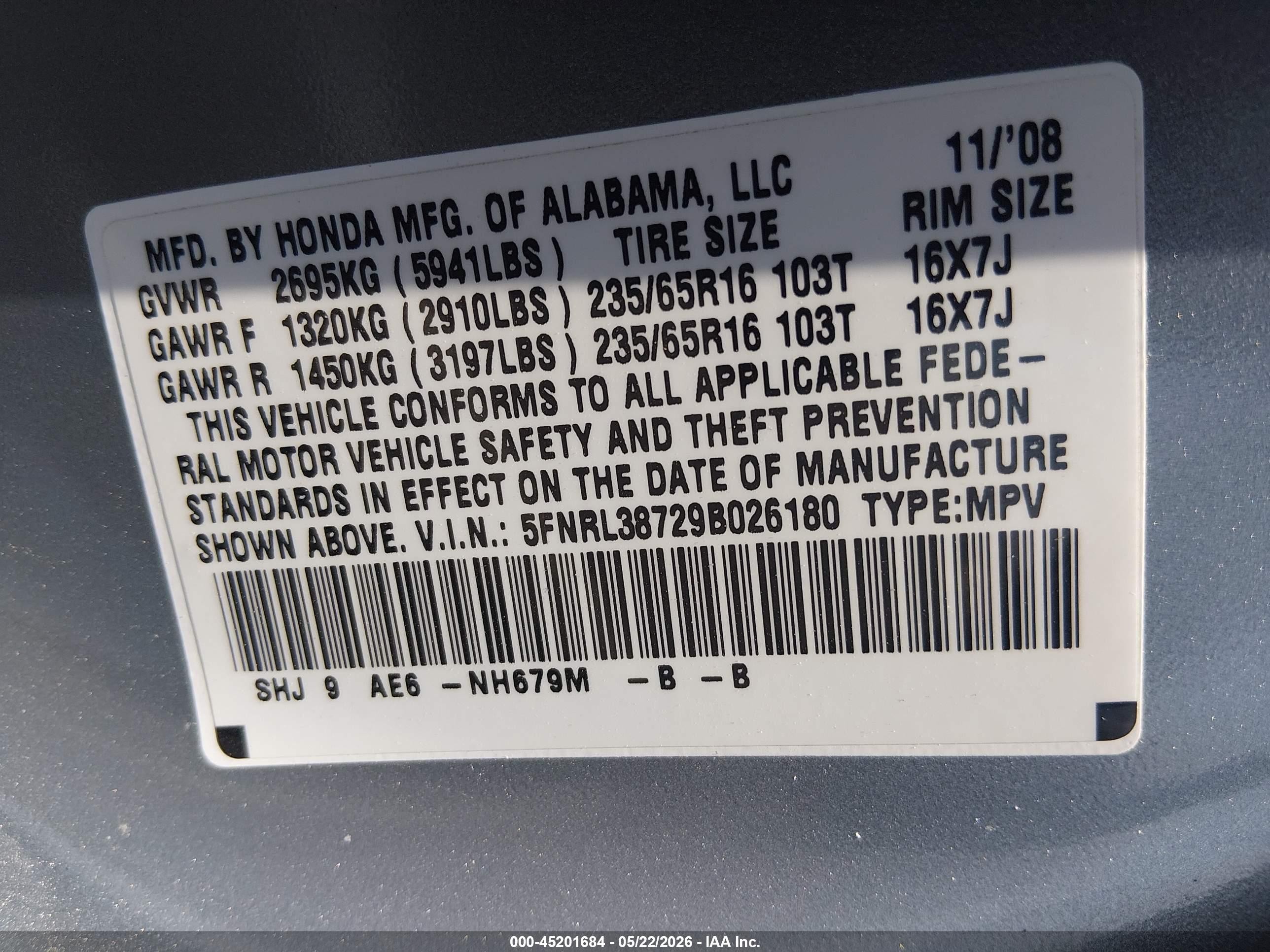 2009 Honda Odyssey Ex-l Серебряный vin: 5FNRL38729B026180