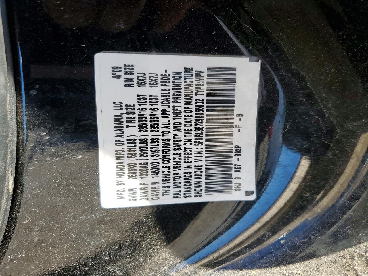 2009 Honda Odyssey Exl Black vin: 5FNRL38729B055002