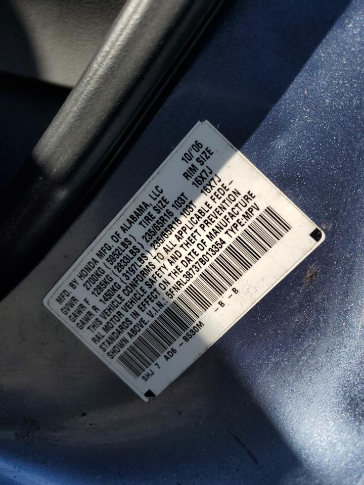 2007 Honda Odyssey Exl Blue vin: 5FNRL38737B013354