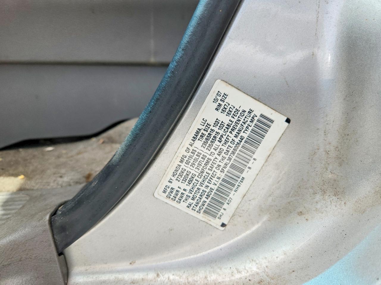 2008 Honda Odyssey Exl Silver vin: 5FNRL38738B006440