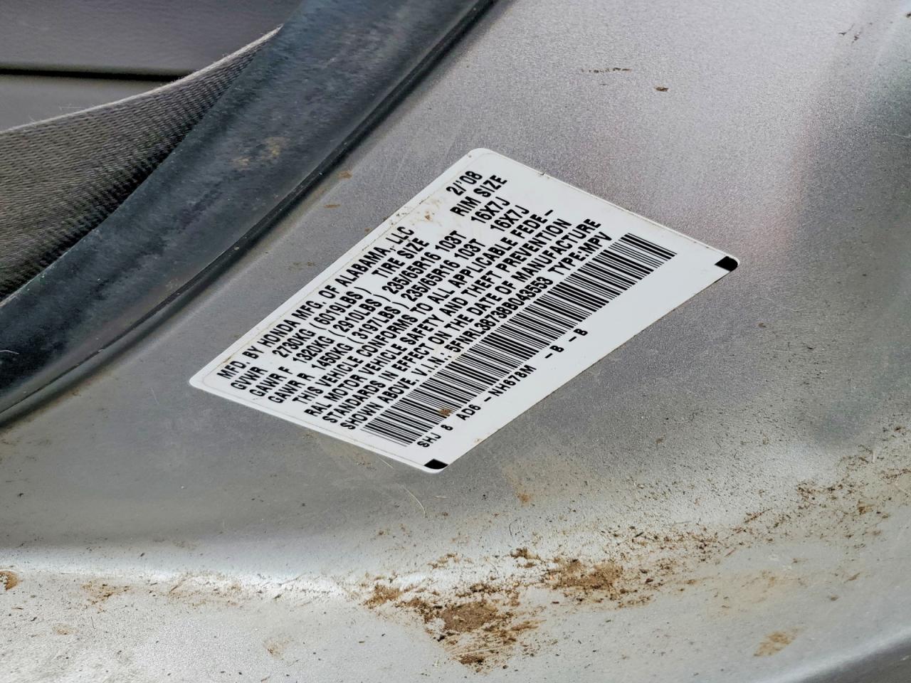 2008 Honda Odyssey Exl Silver vin: 5FNRL38738B043553
