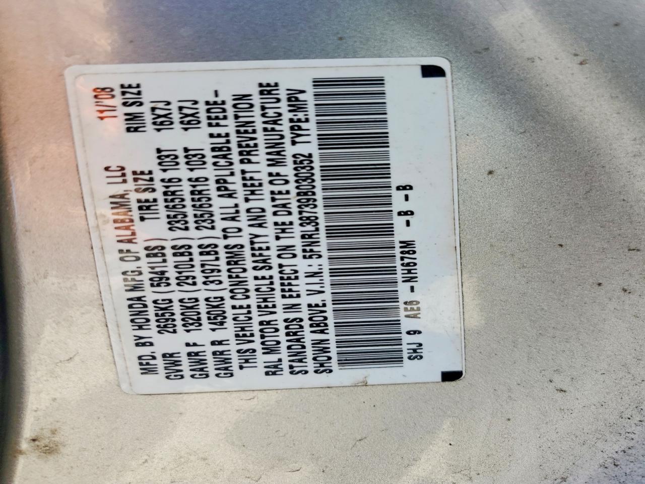 2009 Honda Odyssey Exl Silver vin: 5FNRL38739B030352