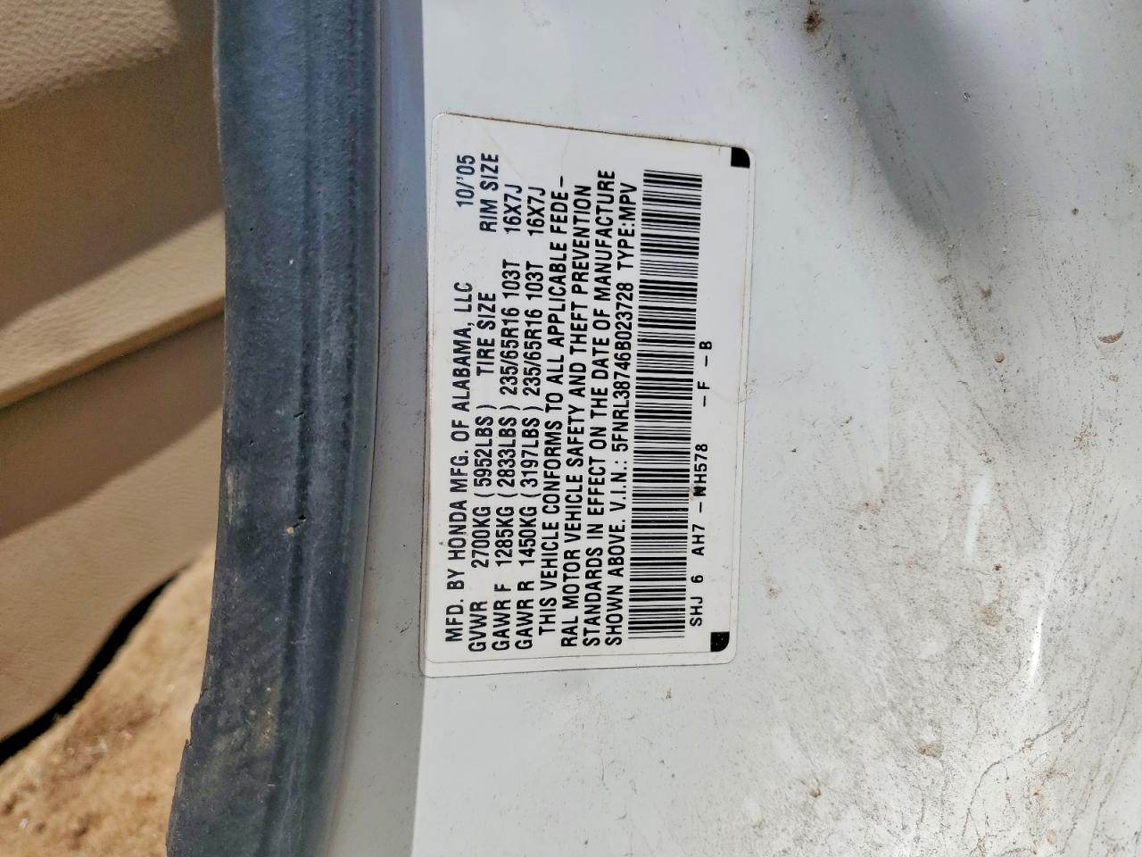 2006 Honda Odyssey Exl White vin: 5FNRL38746B023728
