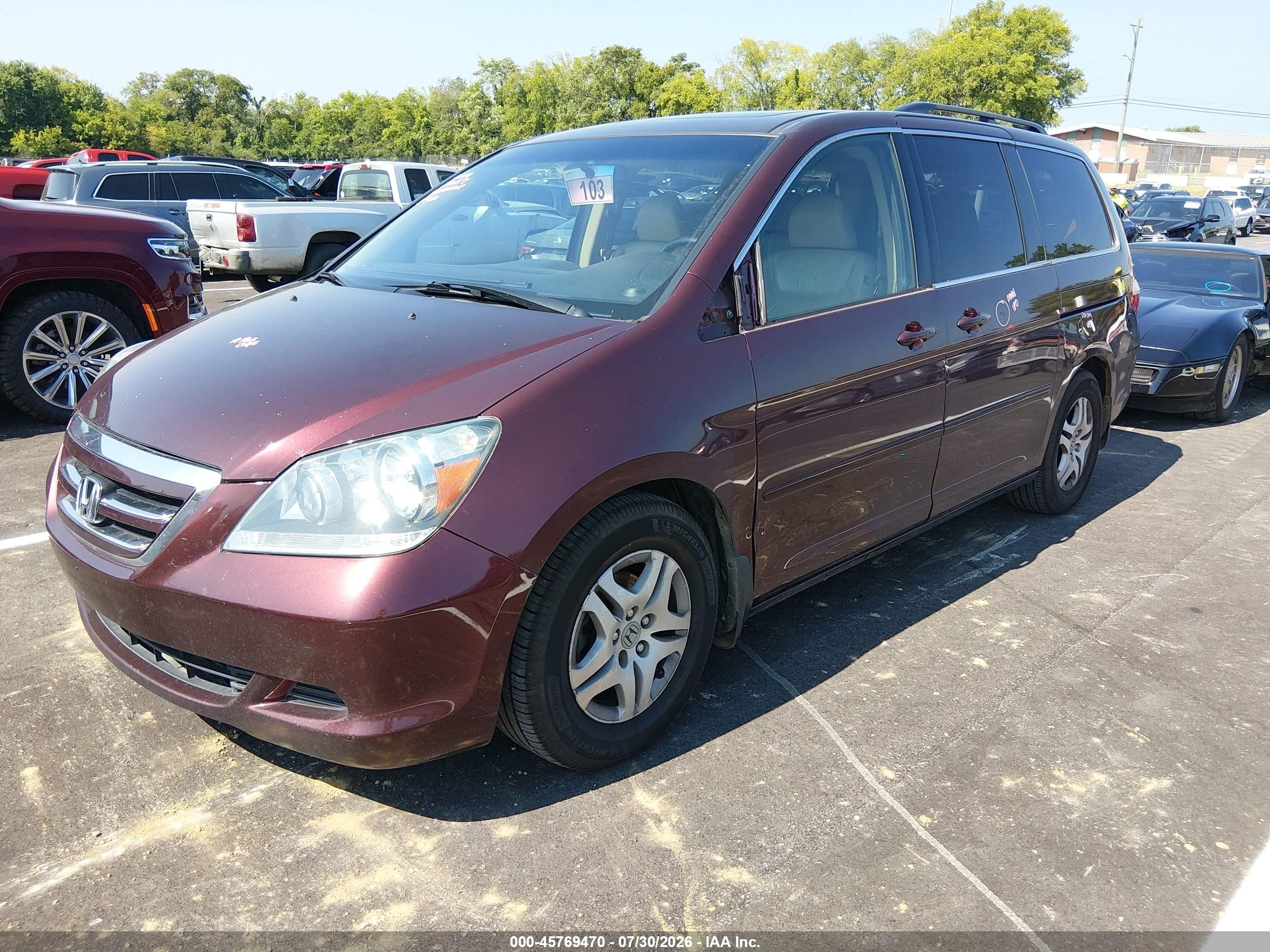 2007 Honda Odyssey Ex-l Бордовый vin: 5FNRL38747B429316