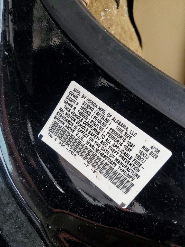 2008 Honda Odyssey Exl Black vin: 5FNRL38748B072625
