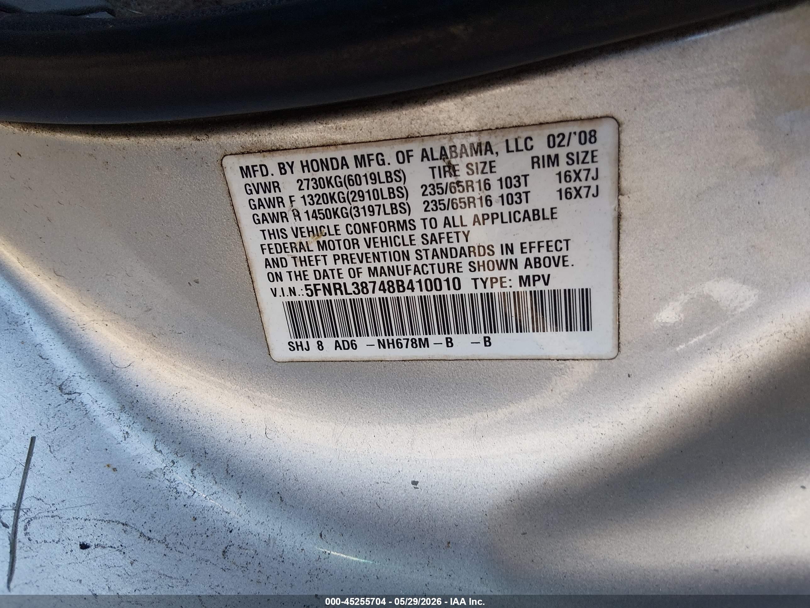 2008 Honda Odyssey Ex-l Золотой vin: 5FNRL38748B410010