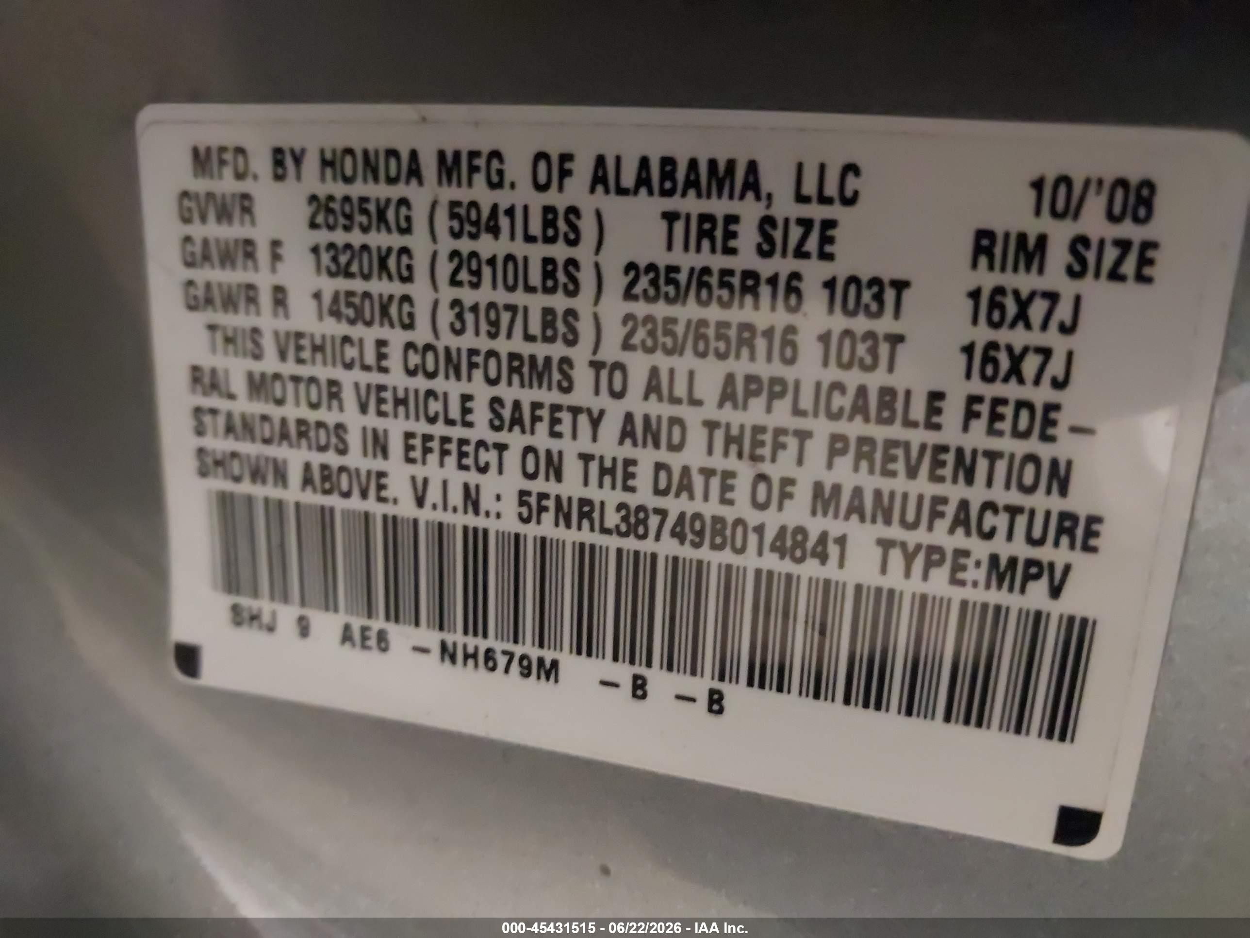 2009 Honda Odyssey Ex-l Silver vin: 5FNRL38749B014841