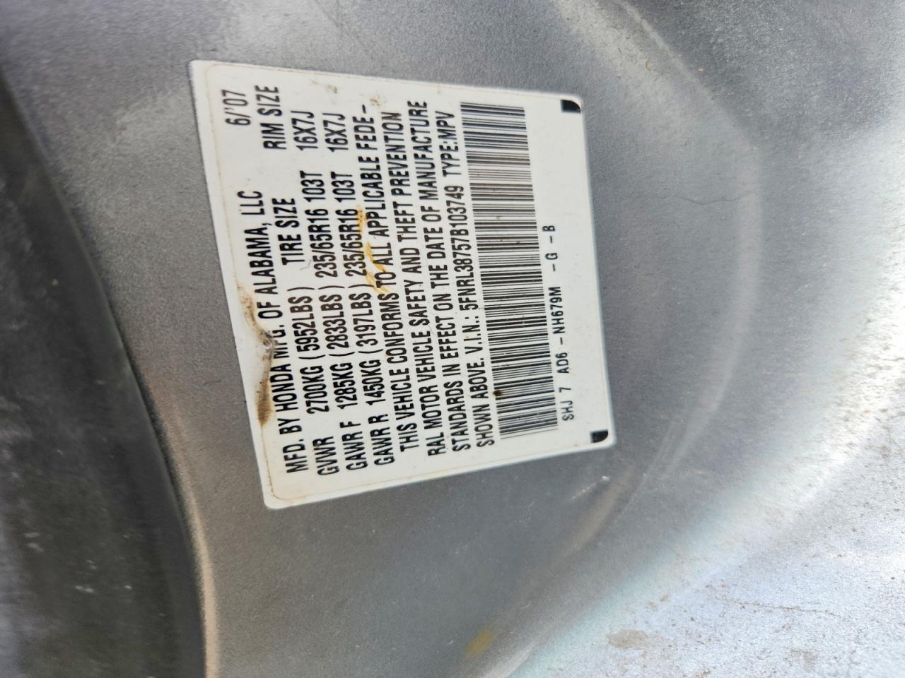 2007 Honda Odyssey Exl Silver vin: 5FNRL38757B103749