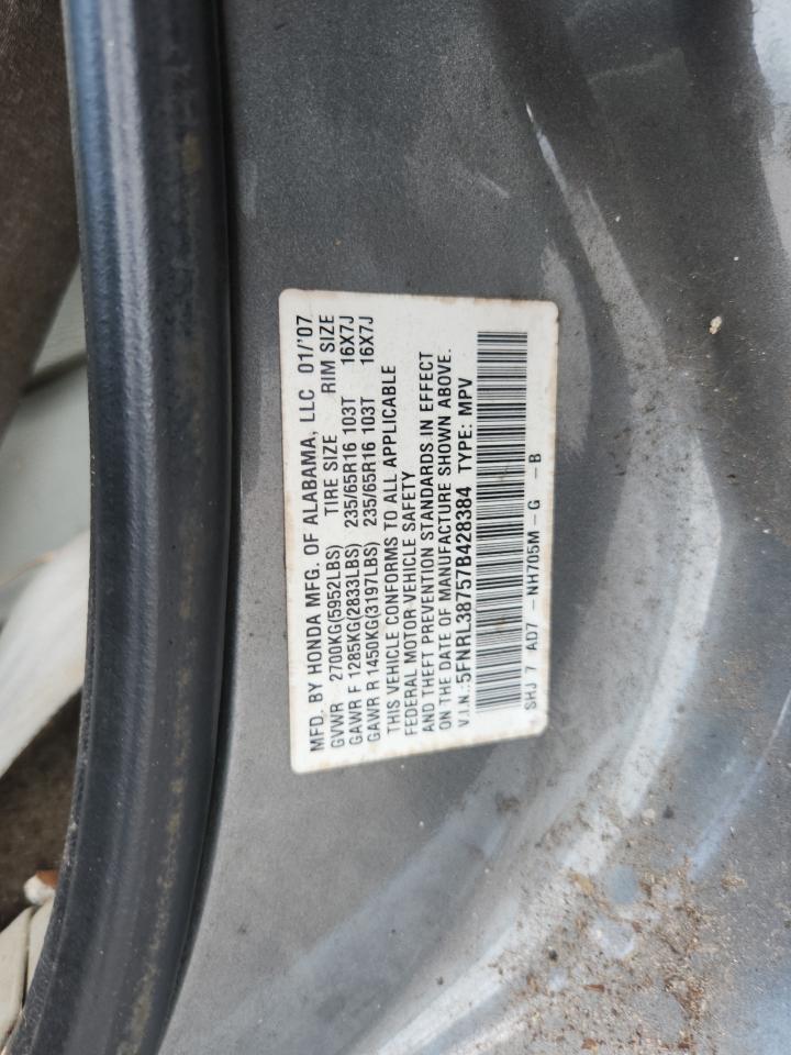 2007 Honda Odyssey Exl Gray vin: 5FNRL38757B428384