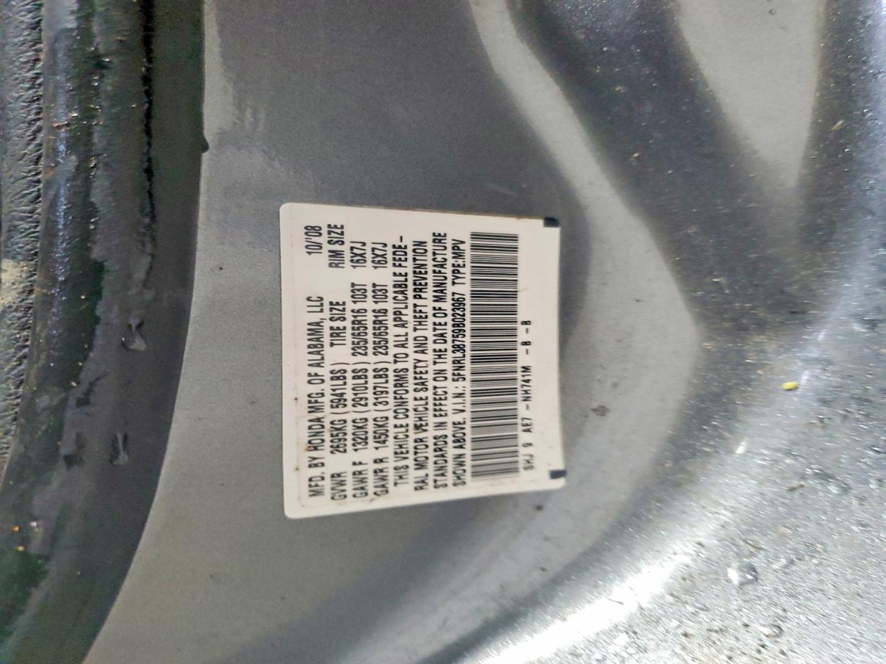 2009 Honda Odyssey Exl Gray vin: 5FNRL38759B023967