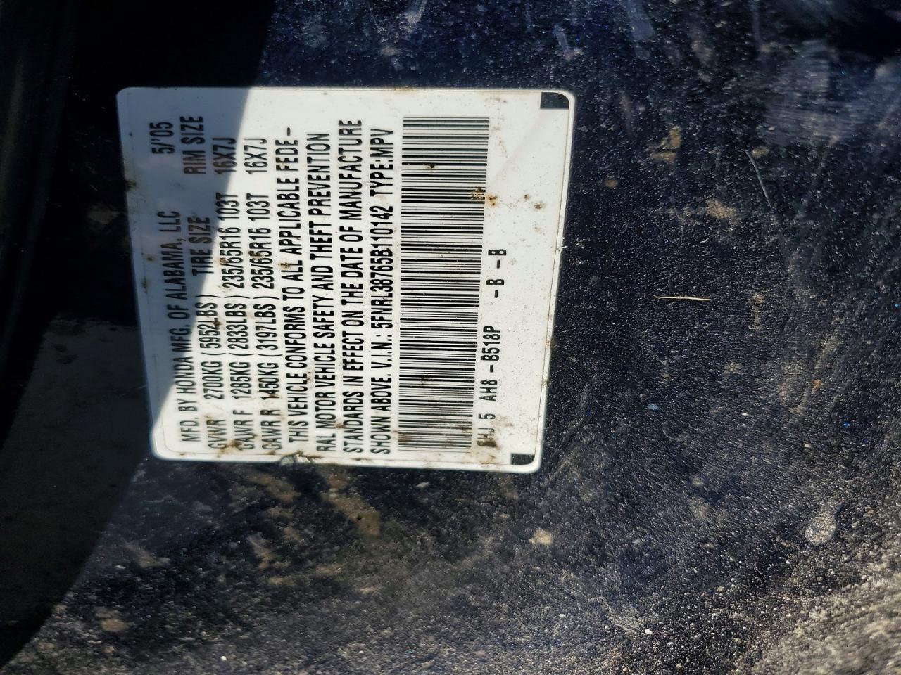 2005 Honda Odyssey Exl Blue vin: 5FNRL38765B110142