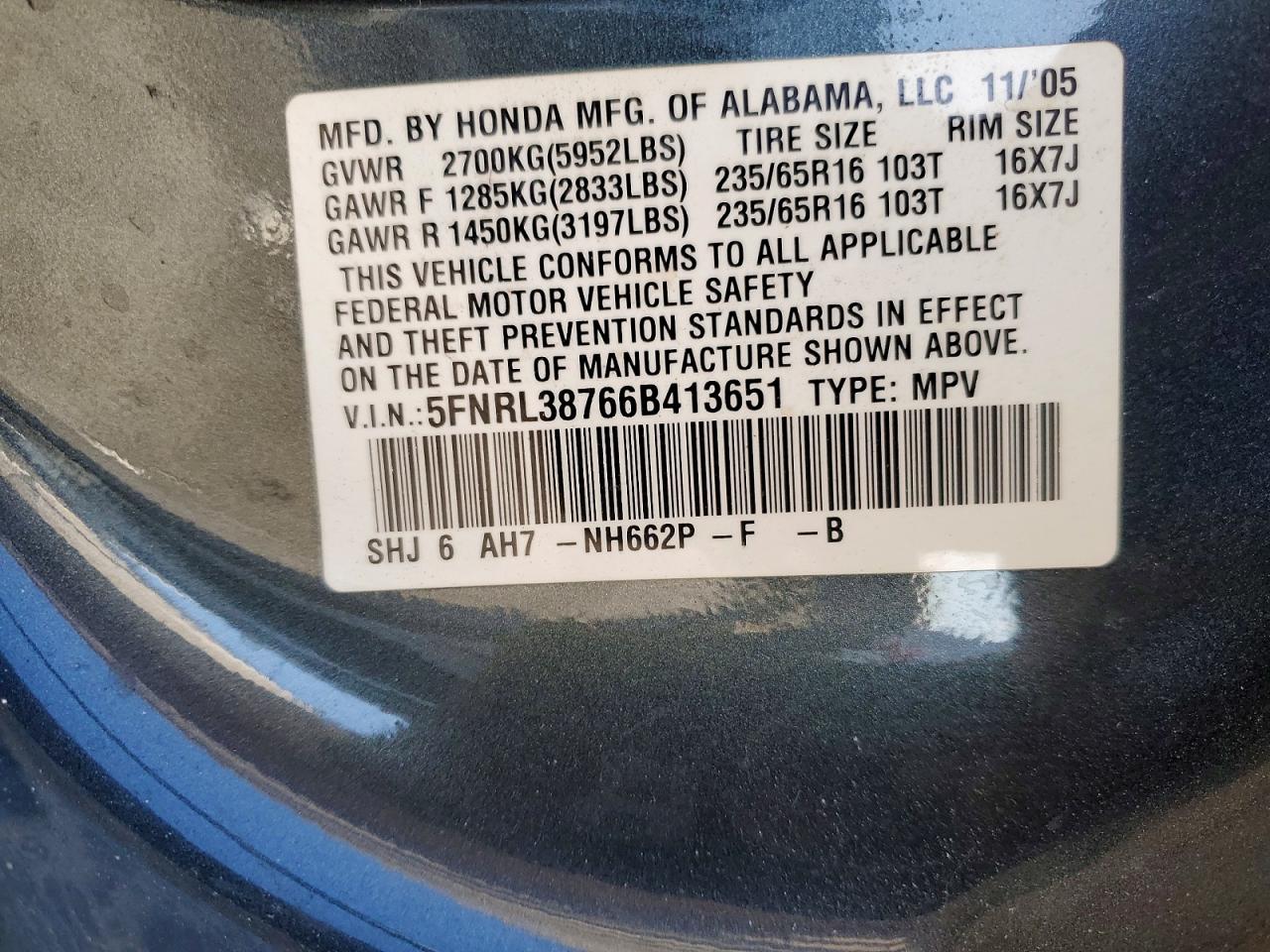 2006 Honda Odyssey Exl Green vin: 5FNRL38766B413651