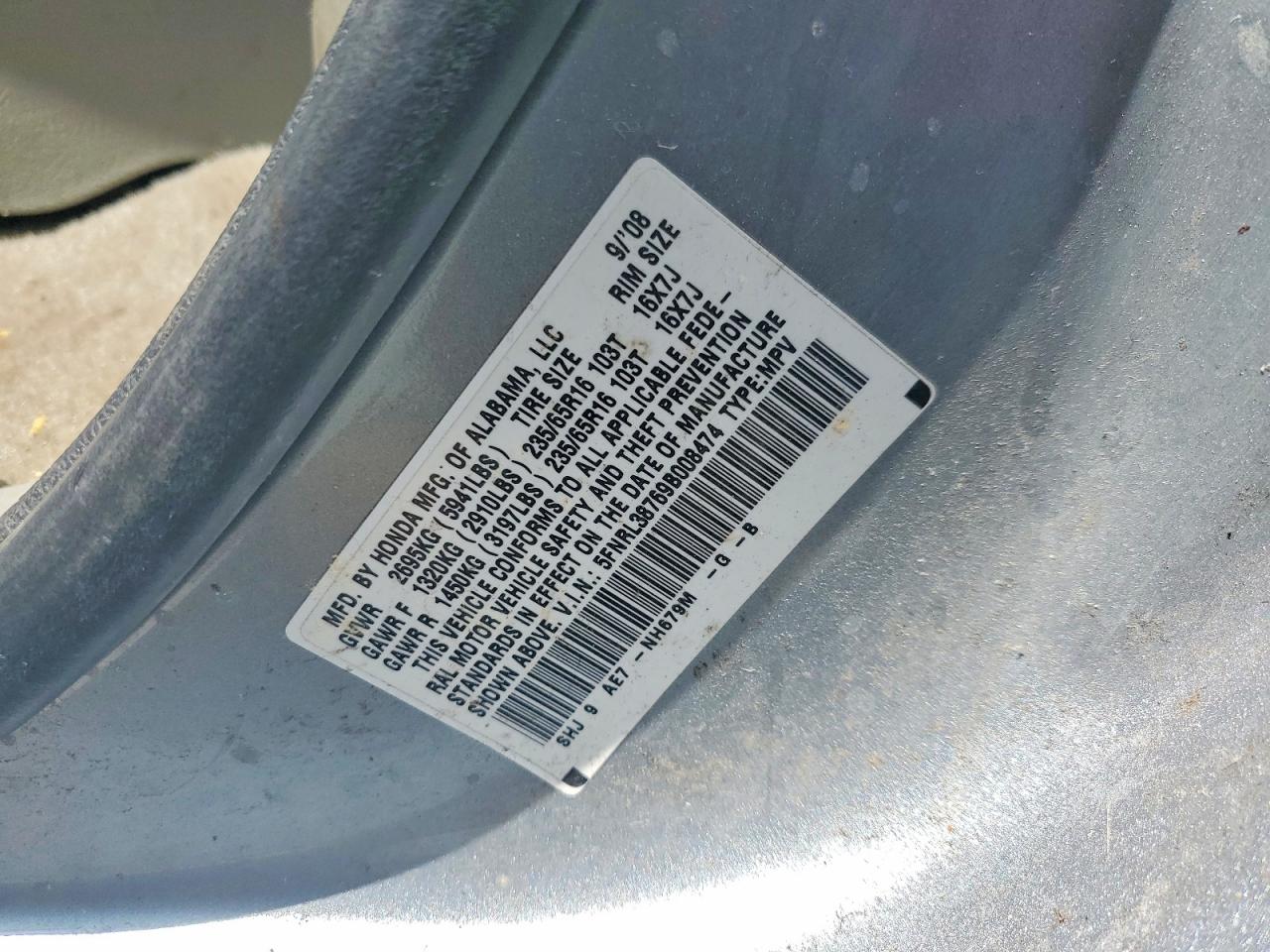 2009 Honda Odyssey Exl Gray vin: 5FNRL38769B008474
