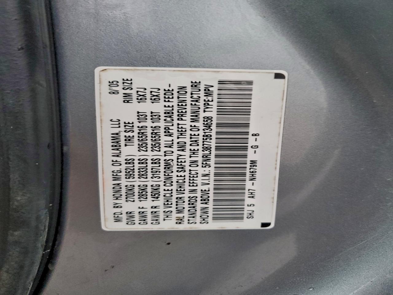 2005 Honda Odyssey Exl Silver vin: 5FNRL38775B134658