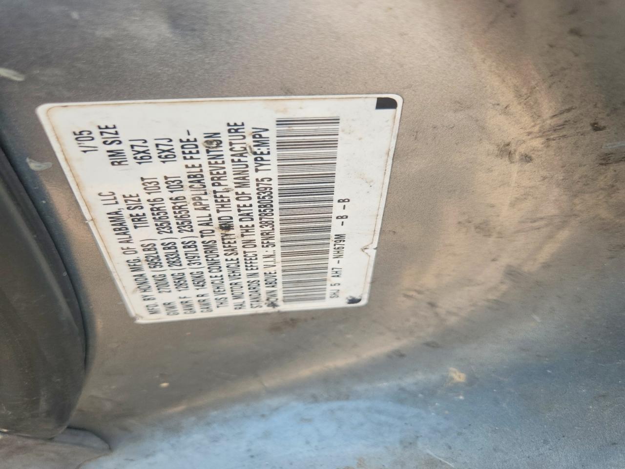 2005 Honda Odyssey Exl White vin: 5FNRL38785B053975