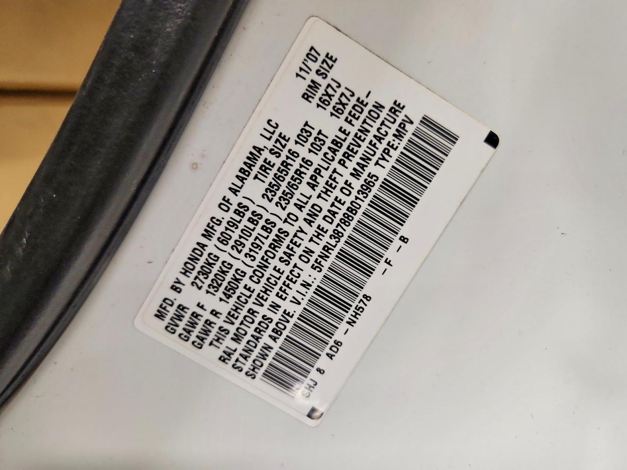 2008 Honda Odyssey Exl White vin: 5FNRL38788B013965