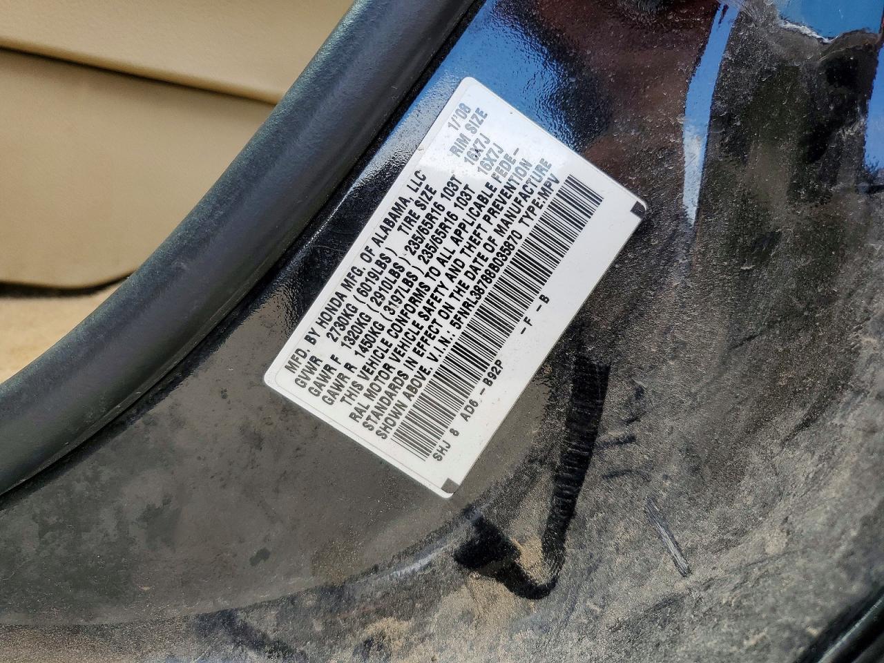 2008 Honda Odyssey Exl Black vin: 5FNRL38788B035870