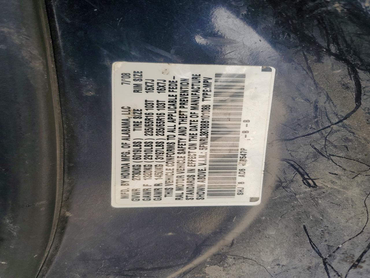 2008 Honda Odyssey Exl Синий vin: 5FNRL38788B101088