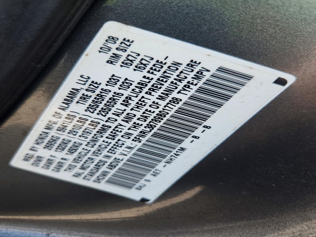 2009 Honda Odyssey Exl Gray vin: 5FNRL38789B017788