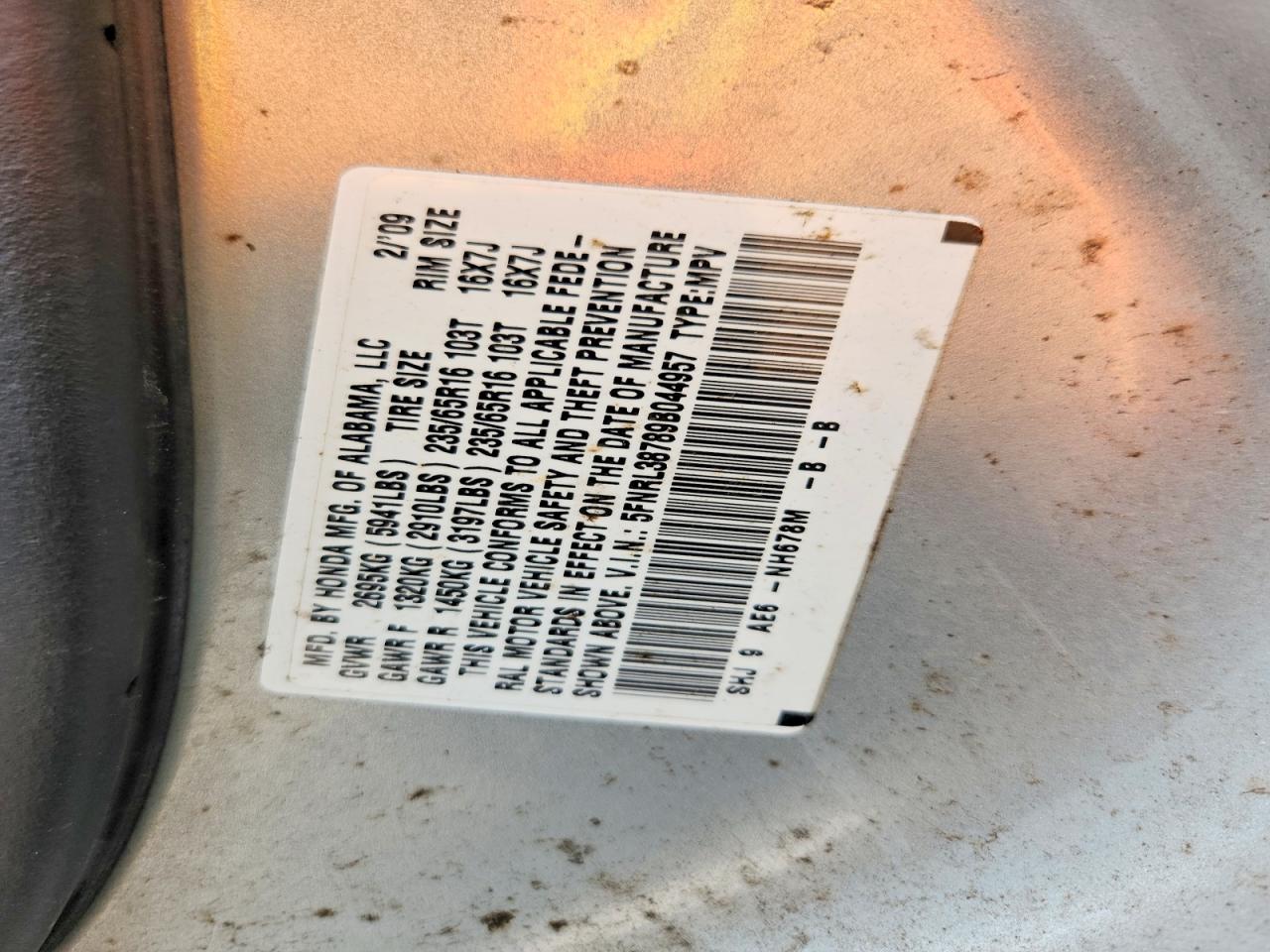 2009 Honda Odyssey Exl Silver vin: 5FNRL38789B044957
