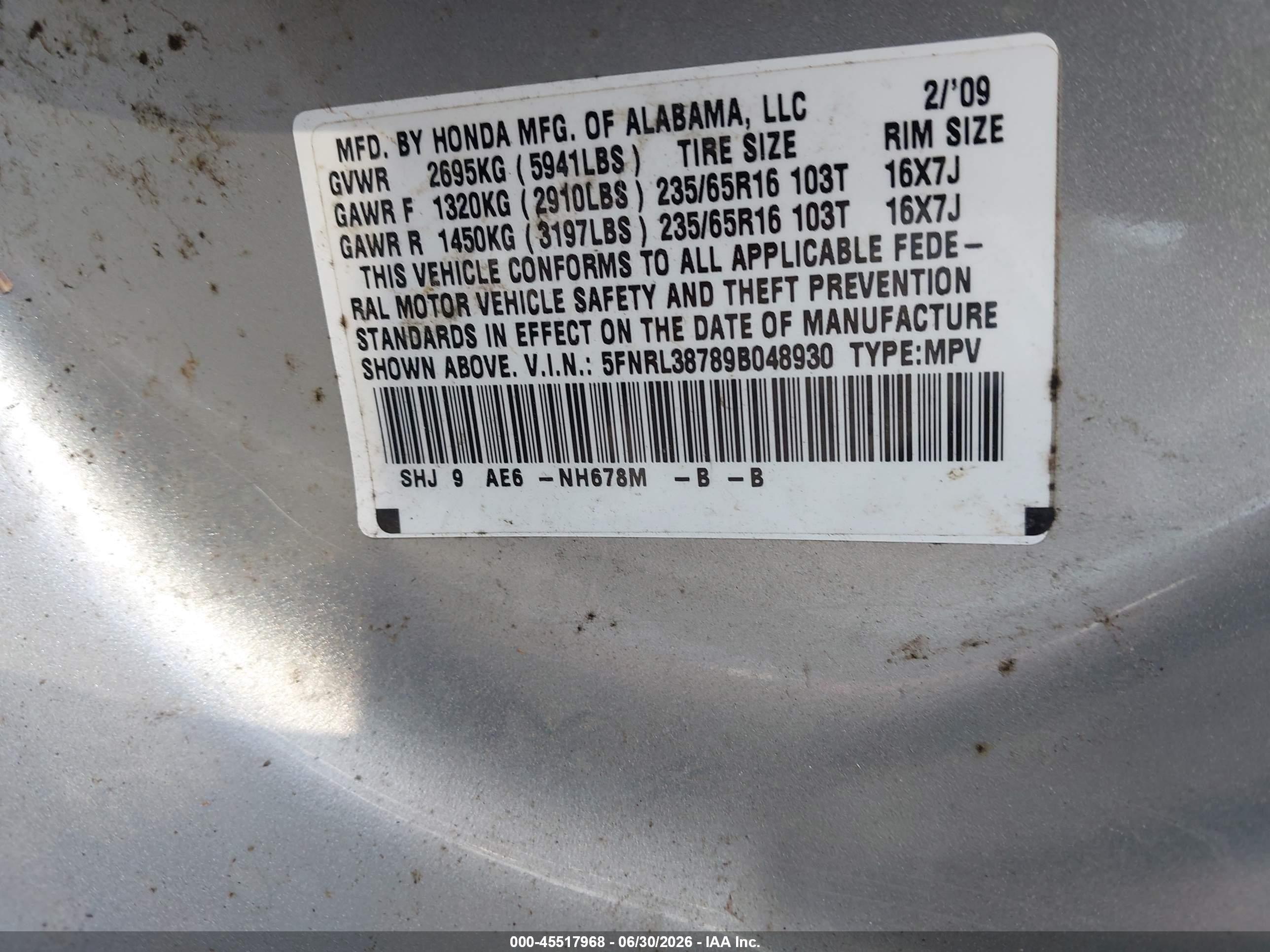 2009 Honda Odyssey Ex-l Silver vin: 5FNRL38789B048930