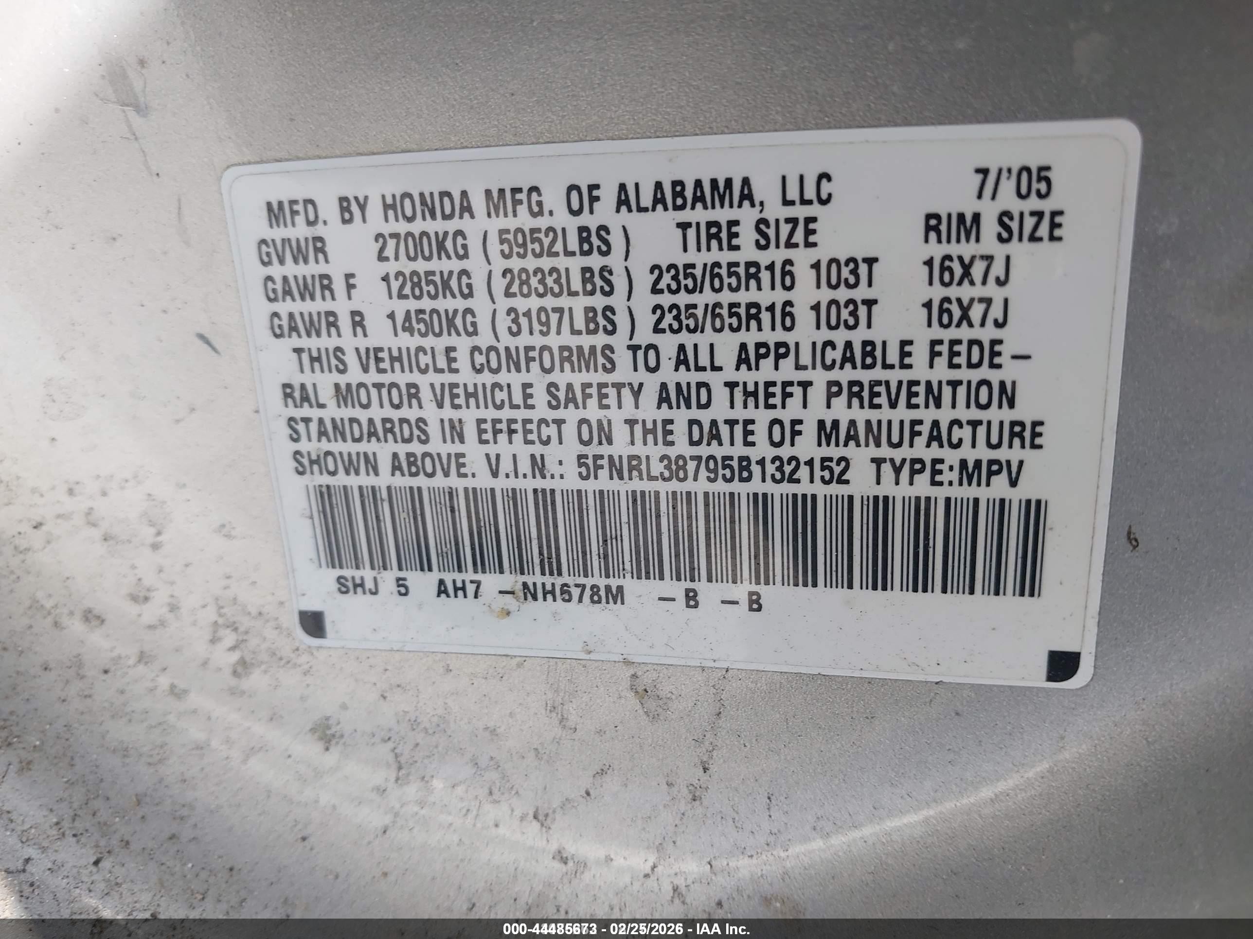 2005 Honda Odyssey Ex-l Silver vin: 5FNRL38795B132152