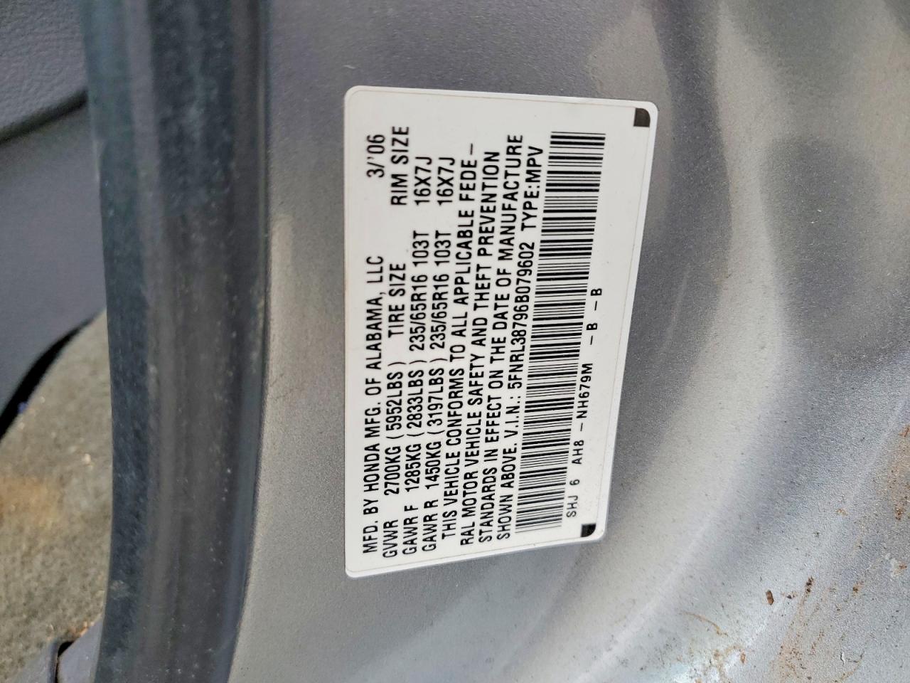 2006 Honda Odyssey Exl Blue vin: 5FNRL38796B079602