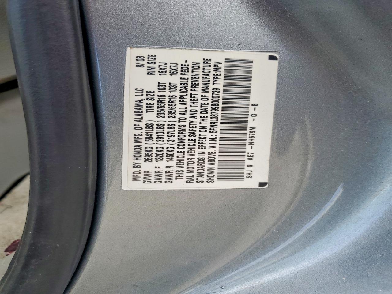 2009 Honda Odyssey Exl Gray vin: 5FNRL38799B000739
