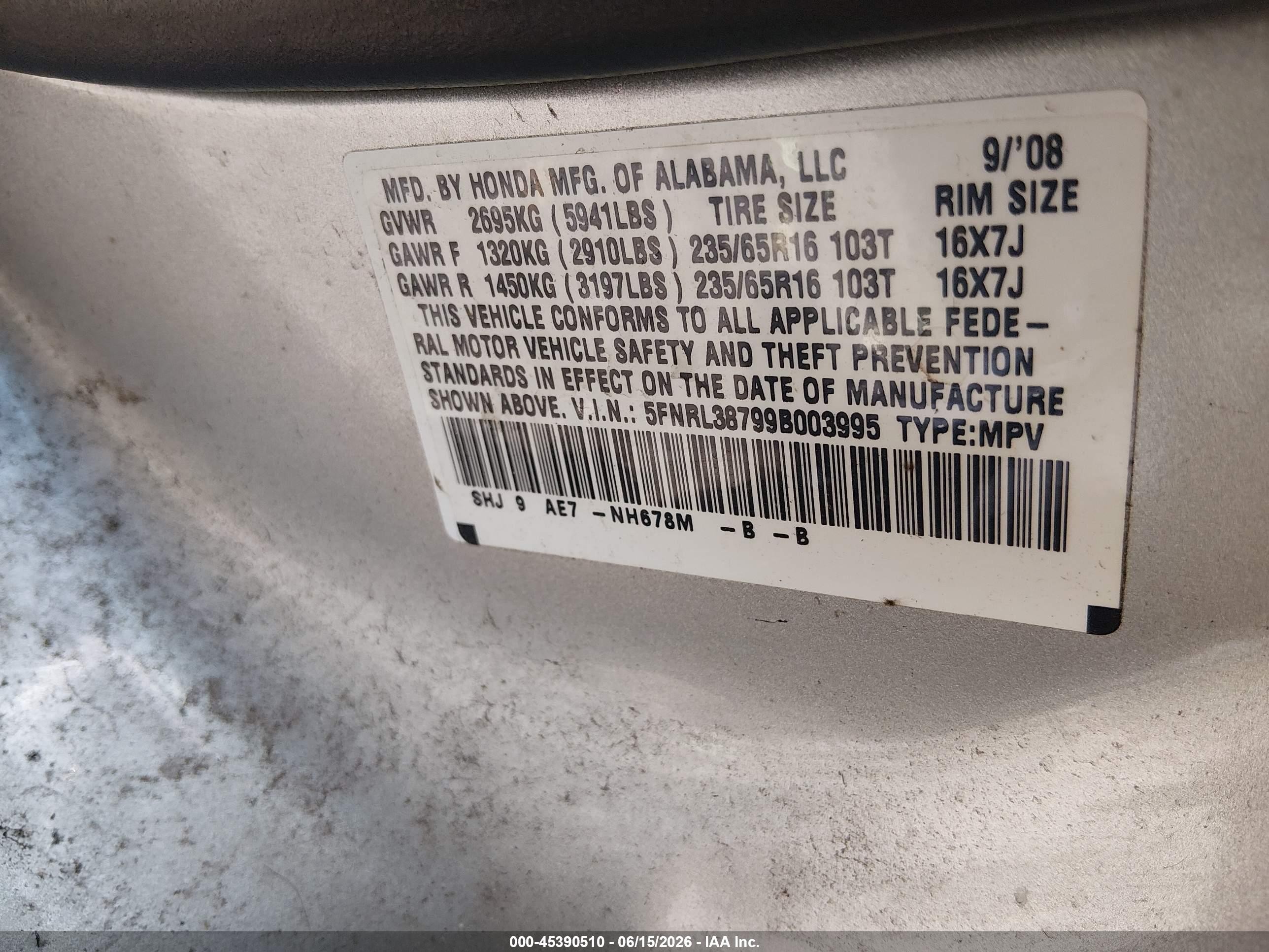 2009 Honda Odyssey Ex-l Silver vin: 5FNRL38799B003995
