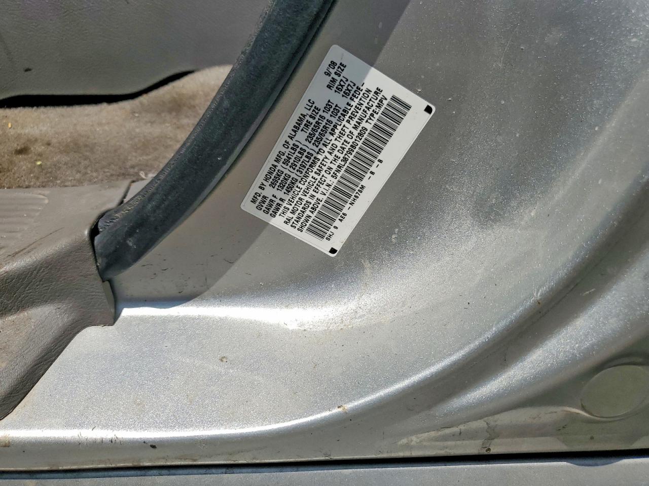 2009 Honda Odyssey Exl Silver vin: 5FNRL38799B012809