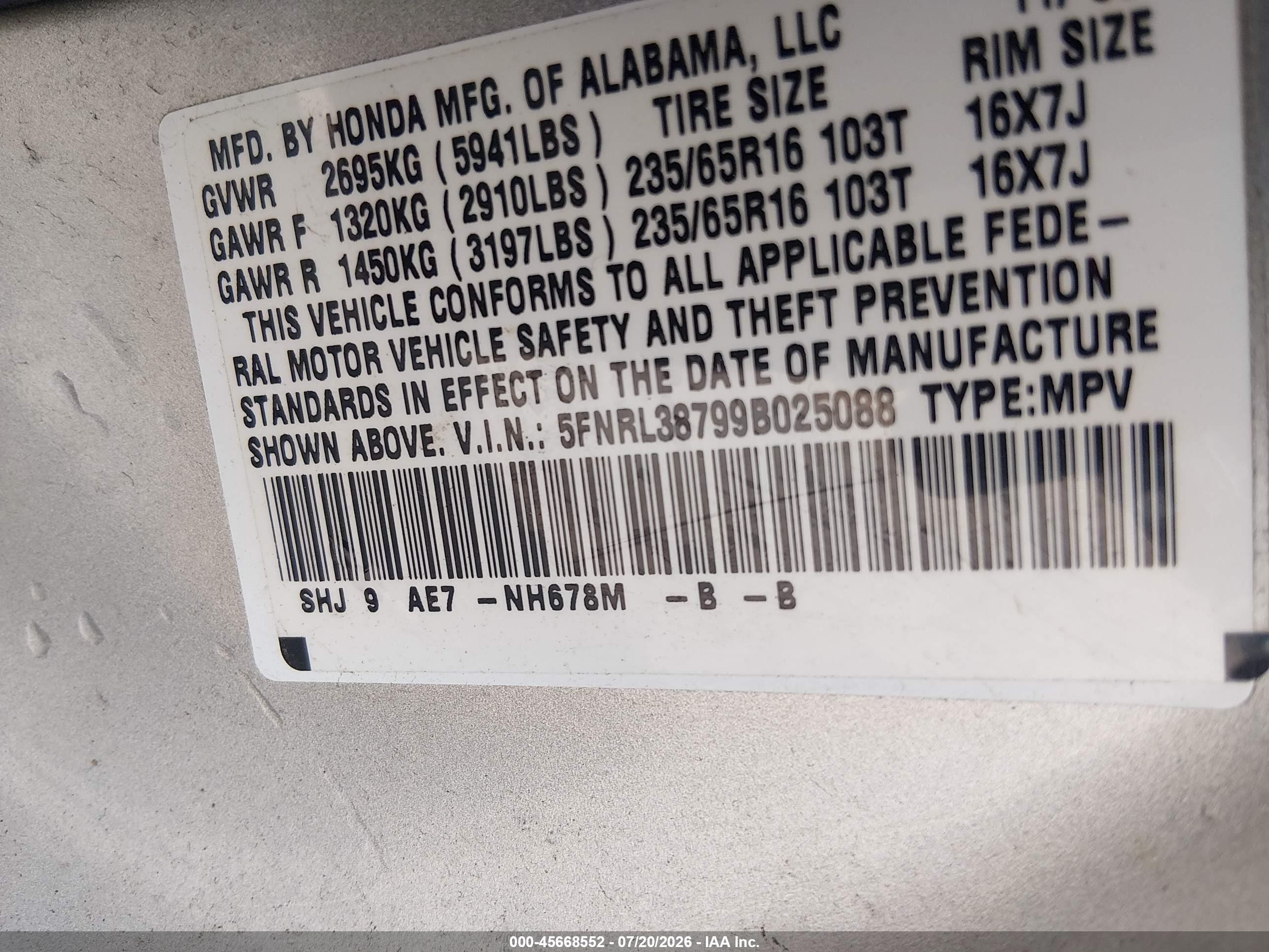 2009 Honda Odyssey Ex-l Silver vin: 5FNRL38799B025088
