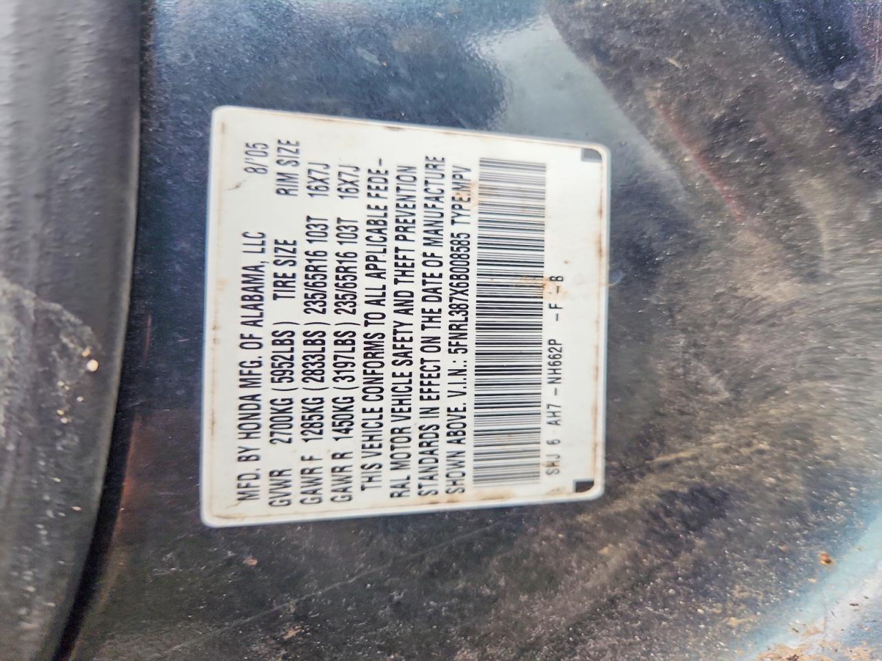2006 Honda Odyssey Exl Gray vin: 5FNRL387X6B008585