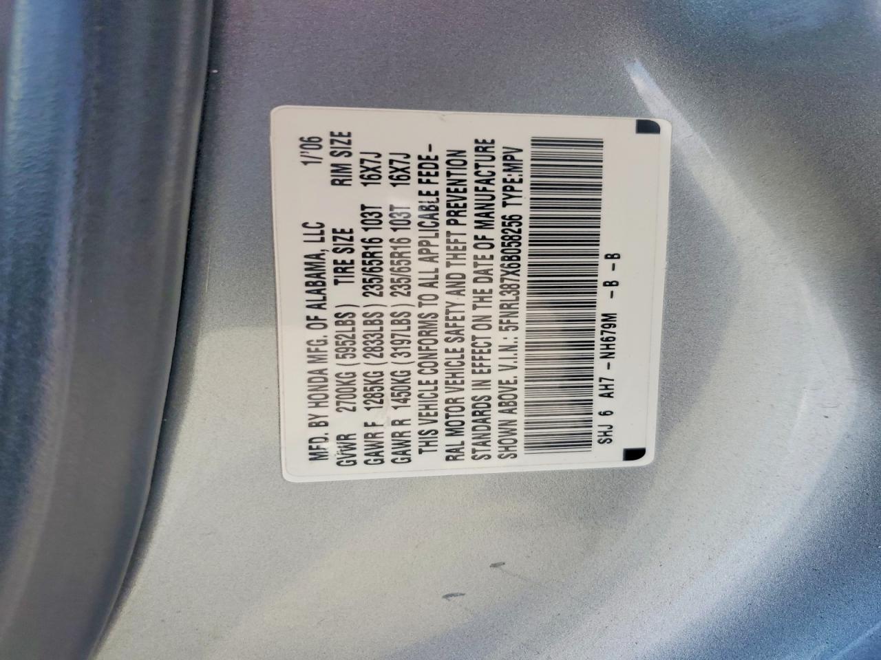 2006 Honda Odyssey Exl Gray vin: 5FNRL387X6B058256