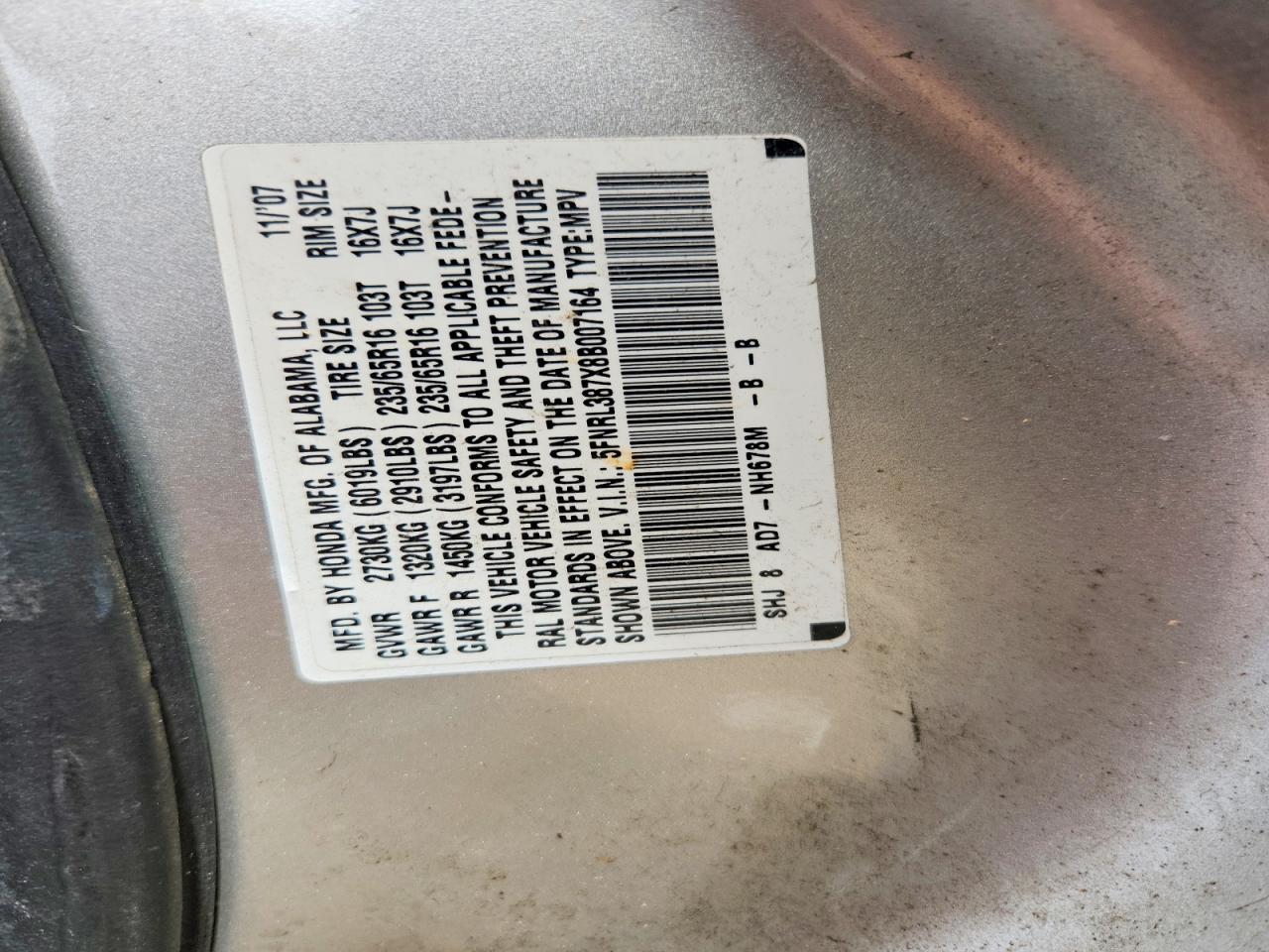2008 Honda Odyssey Exl Silver vin: 5FNRL387X8B007164