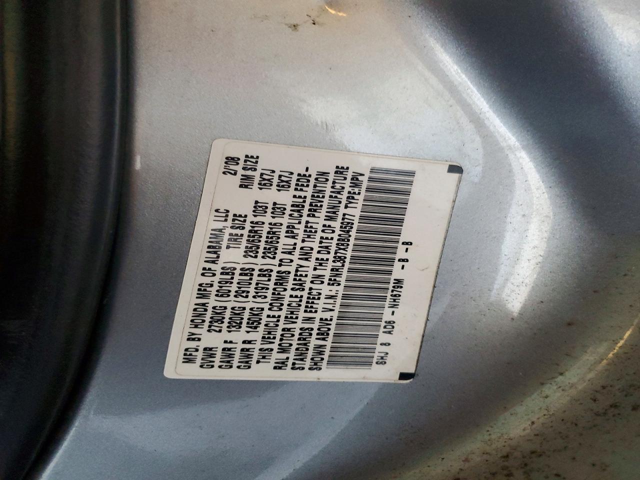 2008 Honda Odyssey Exl Yellow vin: 5FNRL387X8B045977