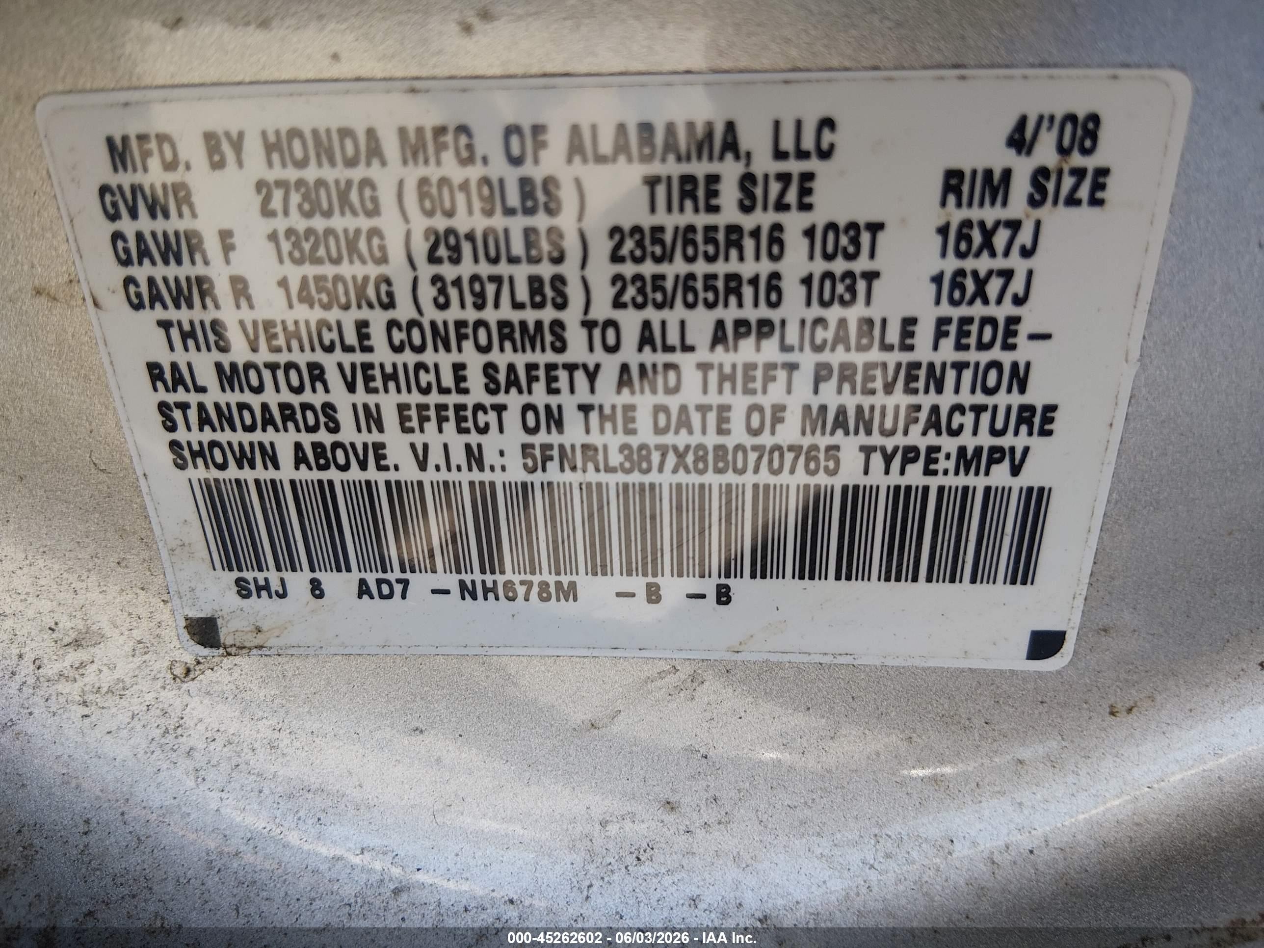 2008 Honda Odyssey Ex-l Gray vin: 5FNRL387X8B070765