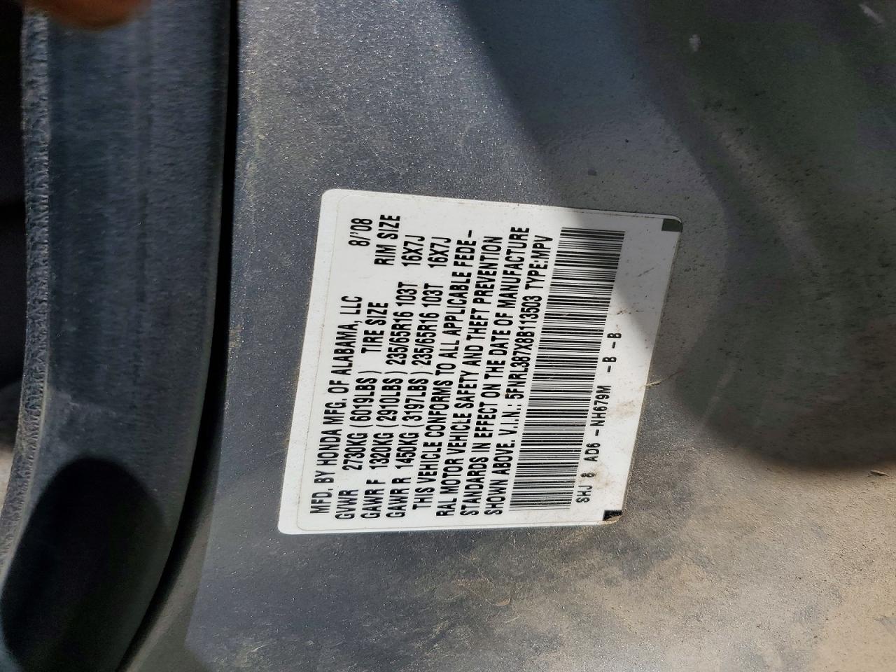 2008 Honda Odyssey Exl Silver vin: 5FNRL387X8B113503